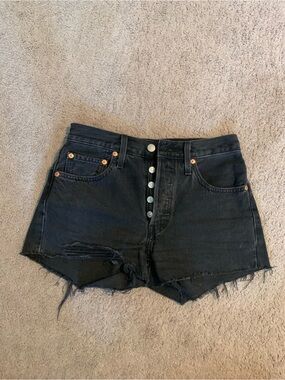 Levi's Black High-Rise Distressed Button-Fly Jean Shorts
